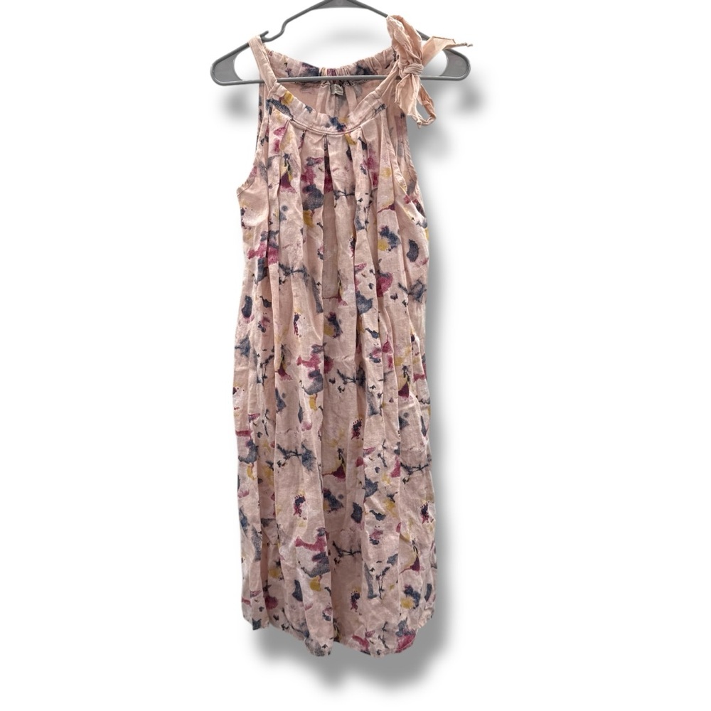 Bellambra 100% Linen Pink Multi Printed Sleeveless Tie Shoulder Shift Dress Sz M